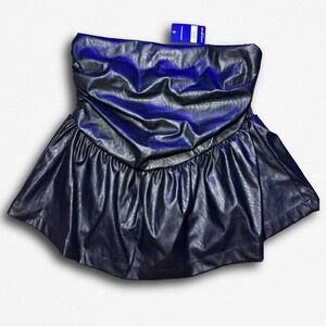 Lucky Brand Faux Leather Strapless Peplum Top Black Smocked Back NWT Size L